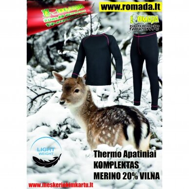 Apatiniai rūbai Komplektas MERINO Vilna Žieminiai Thermo rūbai Spalva Juoda Šilti ir Lengvi  Nesikandžioja Vilna