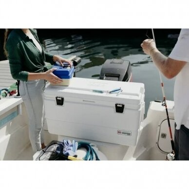 Komplektas Dėžė šaltkrepšis Igloo Marine Ultra 94 Cool Box Cooler Šaldytuvas Stalas Sėdynė Made in USA 88L +DOVANŲ 2 Thermo Bakai sėdynės po 11 Litrų 12