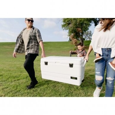 Komplektas Dėžė šaltkrepšis Igloo Marine Ultra 94 Cool Box Cooler Šaldytuvas Stalas Sėdynė Made in USA 88L +DOVANŲ 2 Thermo Bakai sėdynės po 11 Litrų