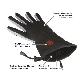 Žieminės Elektrinės Šildomos pirštinės su Power Banku Firmos Thermo Gloves EU Dydis (L - XXL) turi 3 skirtingus temperatūros lygius: 34 °C, 39 °C ir 44 °C. 2