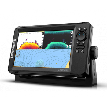 Naujas Eagle Eye™ 9” & Worldwide Base Map Live Lowrance Transducer su integruota Ypatingai sufokusuotas gyvas sonaras sujungiamas su CHIRP ir DownScan Imaging™ su FishReveal™ viename 7