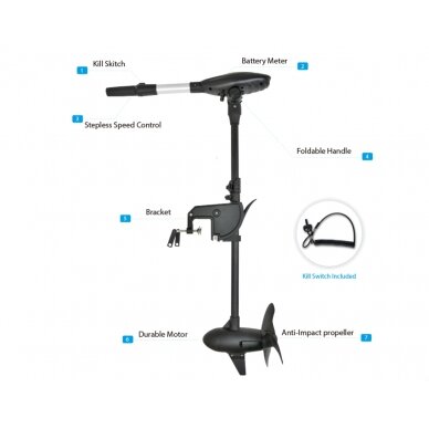 Naujos Kartos 3-Arklio Jėgos Elektrinis variklis Haswing Protruar 3.0 (12Voltų) 110lbs(3HP), 1000mm Naujausios technologijos bešepetėlinis variklis 5