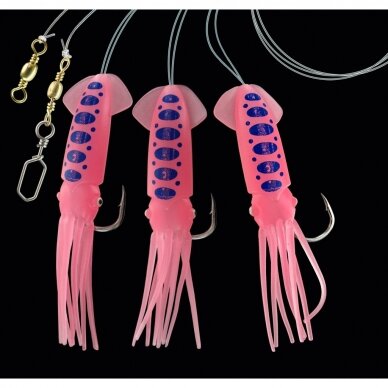 Paternoster jūrinė sistema Kalmaras UV Fosfo Pink 3vnt 7/0 Norge
