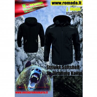 Striukė Softshell su dirbtiniu kailiu Žieminė Lengva Šilta Membrana 8000/3000 Juoda