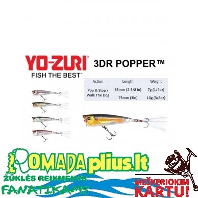 Vobleris Yo-zuri Popper 3DR F75mm Japan